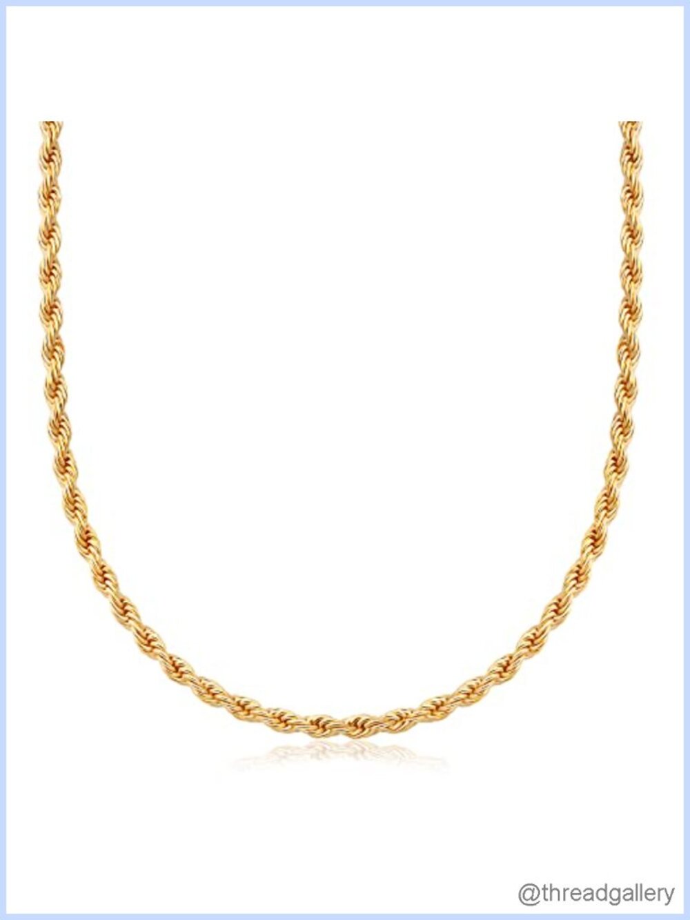 18K Gold Plated Rope Chain Necklace 18" Lobster Clasp Brazil